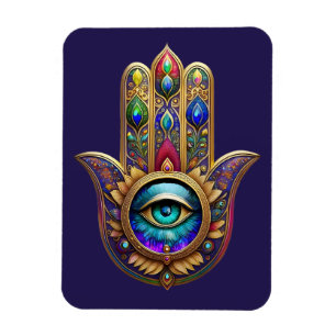 Magnet Flexible Couleurs Paon Doré Hamsa Saphir Vert Troisième Œil