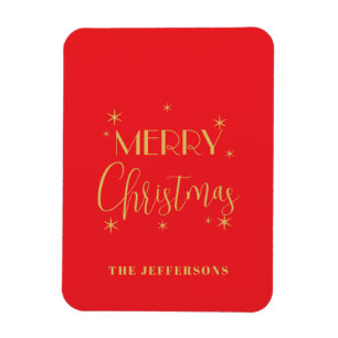 Magnet Flexible Couleurs Rouge & Or Joyeux Noël Nom de Famille