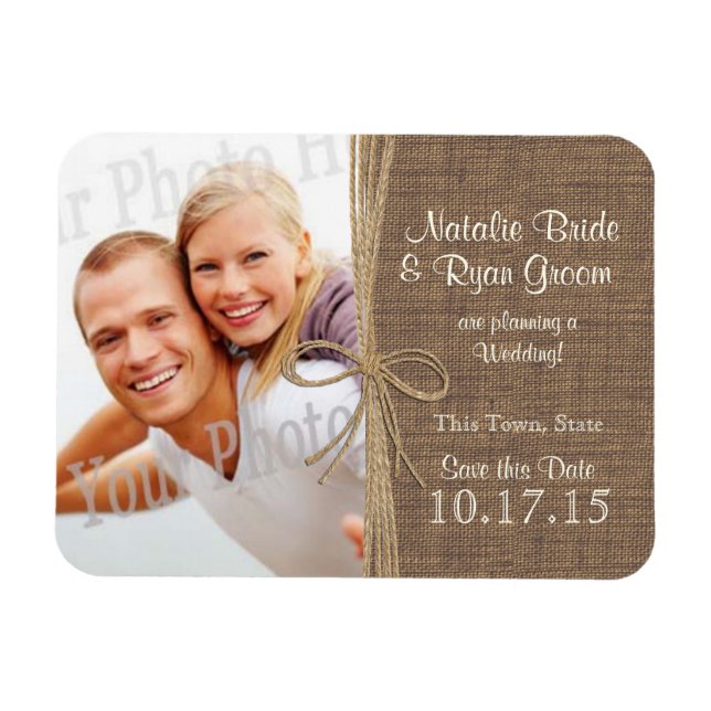 Magnet Flexible Country Burlap et Twine Enregistrer la photo Date (Horizontal)