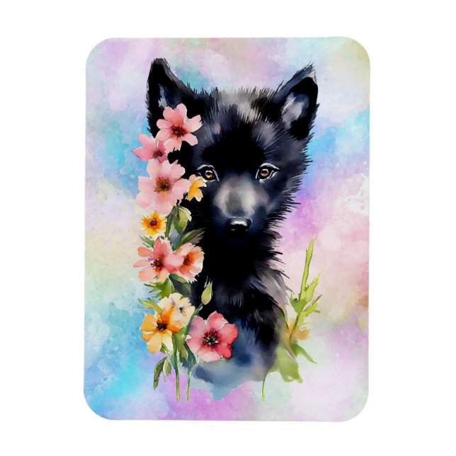 Magnet Flexible Coupe d'aquarelle Black Baby Wolf (Vertical)
