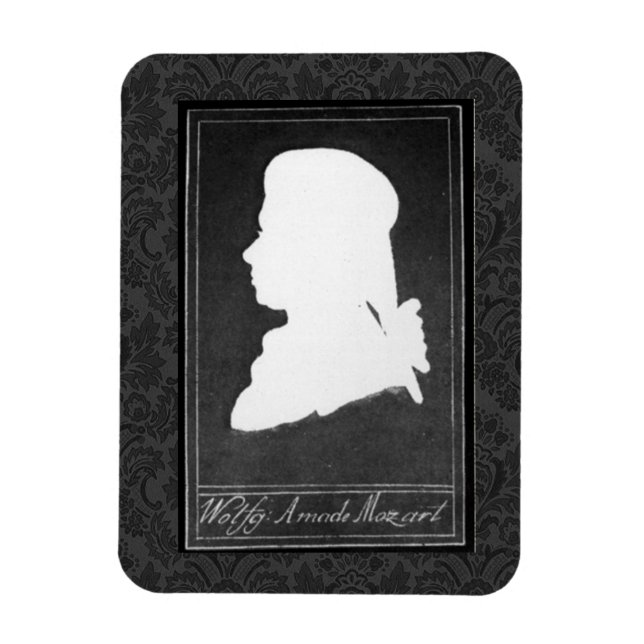 Magnet Flexible Coupe de papier de profil Mozart blanc sur noir (Vertical)