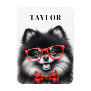 Magnet Flexible Coupe Pomeranian Rouge Nerd Lunettes Nom personnal