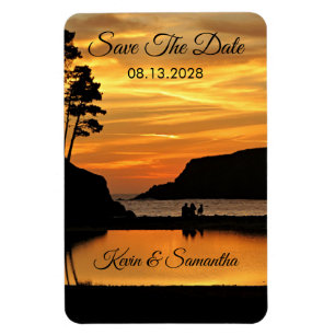 Magnet Flexible Couple et chien coucher de soleil romantique sur l