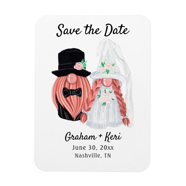 Magnet Flexible Couple Gnome Mariage mignon Enregistrer la date (Vertical)