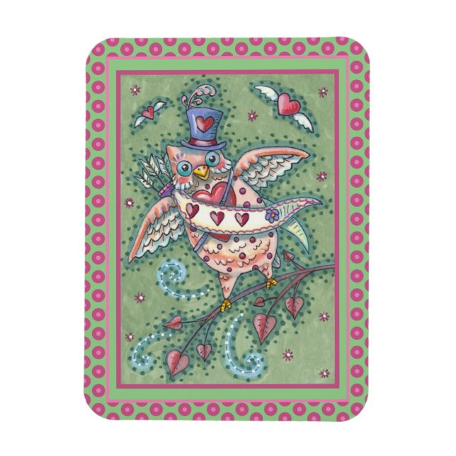 MAGNET FLEXIBLE COUPLE WHIMSICAL HOOTS N' HEARTS CUPID CHOUETTE VA (Vertical)