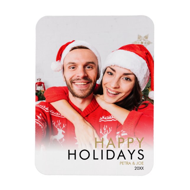 Magnet Flexible Couples Photo moderne Noël Joyeux vacances (Vertical)