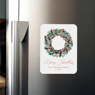 Magnet Flexible Couronne de Noël à l'aquarelle Baies de houx et ve