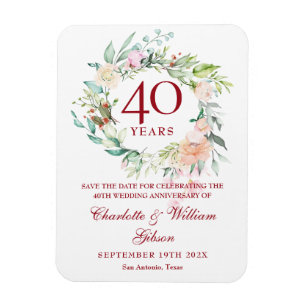Magnet Flexible Couronne de roses 40e anniversaire de mariage Enre