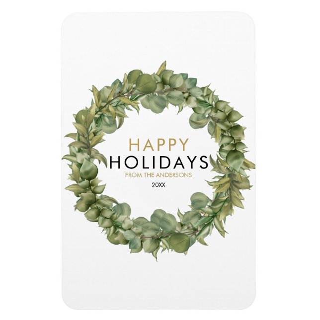 Magnet Flexible Couronne de verdure moderne Joyeuses Fêtes de Noël (Vertical)