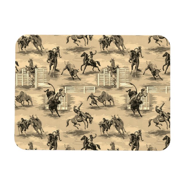 Magnet Flexible Cowboy de Rodéo Occidental Rétro Vintage (Horizontal)