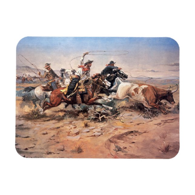 Magnet Flexible Cowboys roping a steer, 1897 (huile sur toile) (Horizontal)