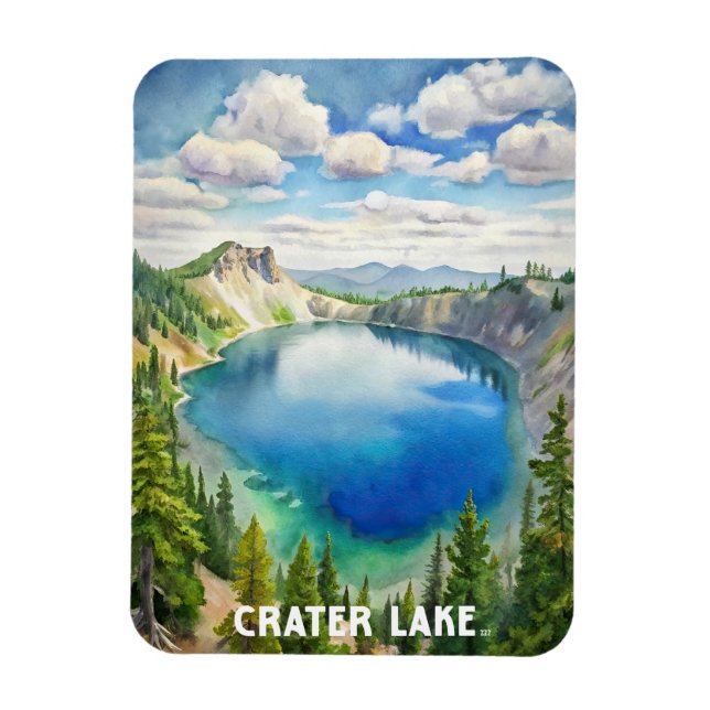 Magnet Flexible Crater Lake National Park Watercolor Peinture (Vertical)