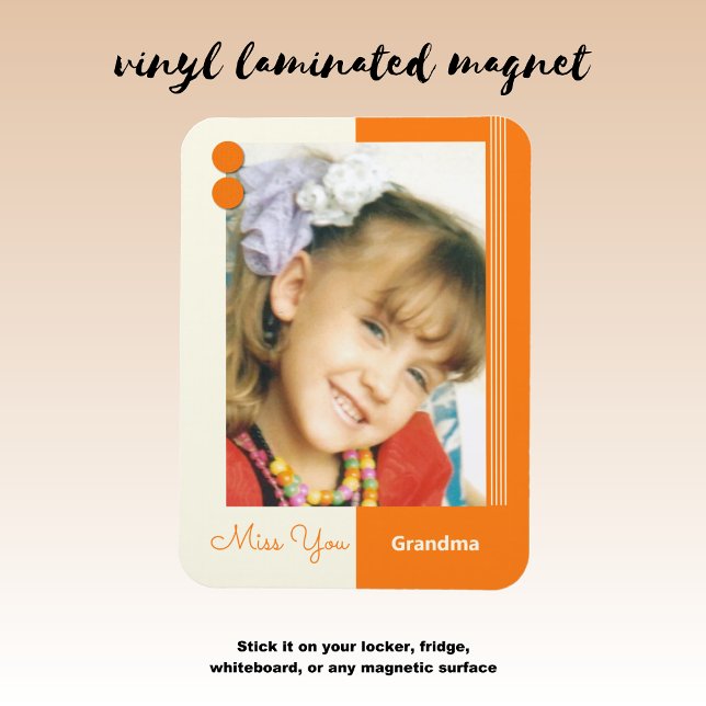 Magnet Flexible Cream and orange miss you grandma photo (Créateur téléchargé)