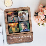 Magnet Flexible Create your own rustic wood family photo collage<br><div class="desc">Aimant photo avec personnalisation Collage photo de famille sur grange rustique arrière - plan de bois Ajoutez vos propres photos personnelles pour personnaliser l'aimant et votre propre texte. Si vous avez besoin d'aide,  veuillez me contacter.</div>