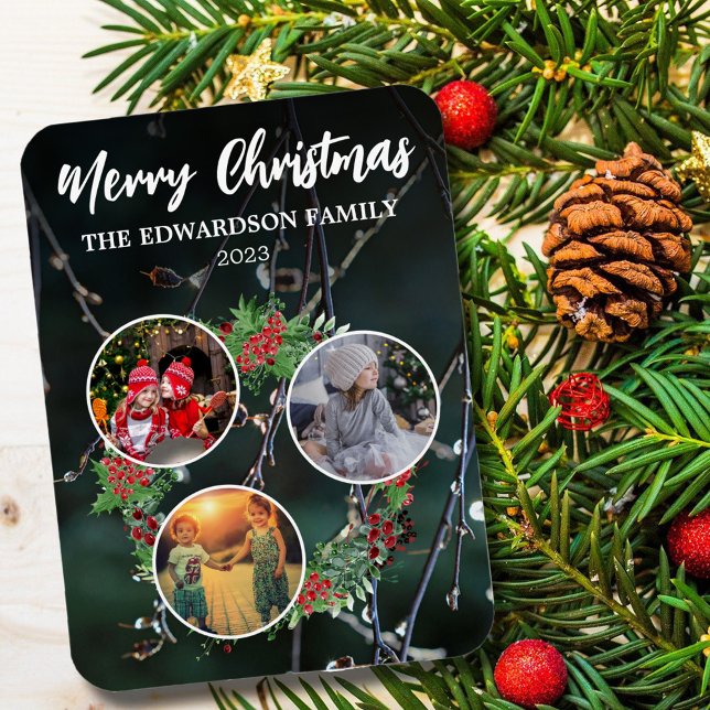 Magnet Flexible Créez votre propre collage photo de famille de noë (Merry Christmas, photo collage, winter foliage personalized Holiday card.)