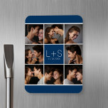 Magnet Flexible Créez votre propre collection photo Mariage Monogr<br><div class="desc">Arrière - plan bleu et blanc Marine - Utilisez 8 photos carrés pour créer un cadeau d'anniversaire unique et personnel. Ajoutez les initiales et la date de la mariée et du marié. Si vous avez besoin d'ajuster les images ou les monogrammes,  cliquez sur l'outil personnaliser pour apporter des modifications.</div>