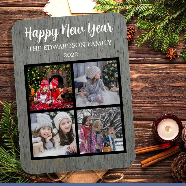 Magnet Flexible Créez votre propre photo de famille Bonne année (Create your own Happy new year family photo flexible magnet. Add your own photos, text, name, year.)