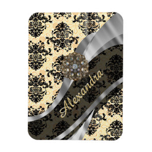 Magnet Flexible Crème personnalisée joli motif girly damask