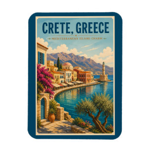 Magnet Flexible Crète Grèce Illustration Voyage Art Vintage