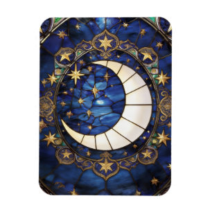 Magnet Flexible Croissant Céleste Vitrail Orné Lune