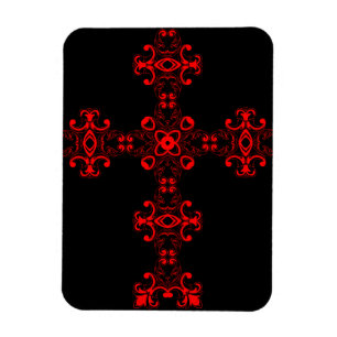Magnet Flexible Croix avec ornement rouge, Art décoratif sacré