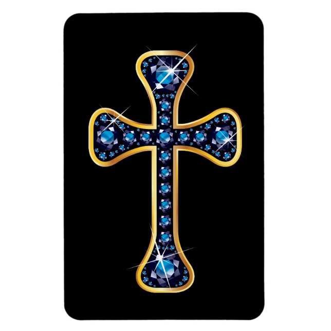 Magnet Flexible Croix chrétienne avec pierres "Sapphire" (Vertical)
