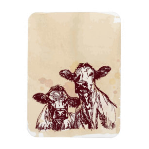 Magnet Flexible Croquis d'aspiration de main de deux vaches et cru