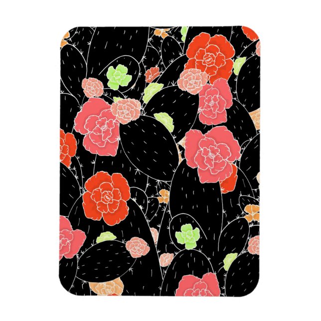 Magnet Flexible Croquis de fleur de cactus rose (Vertical)