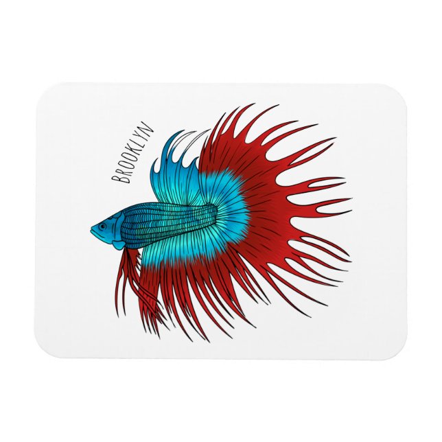 Magnet Flexible Crowntail betta fish dessin animé (Horizontal)
