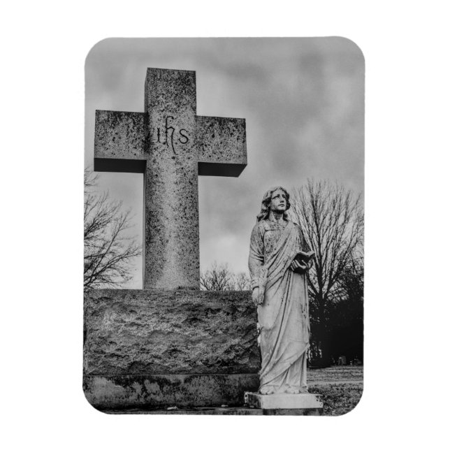 Magnet Flexible Crucifix et ange en noir et blanc  (Vertical)