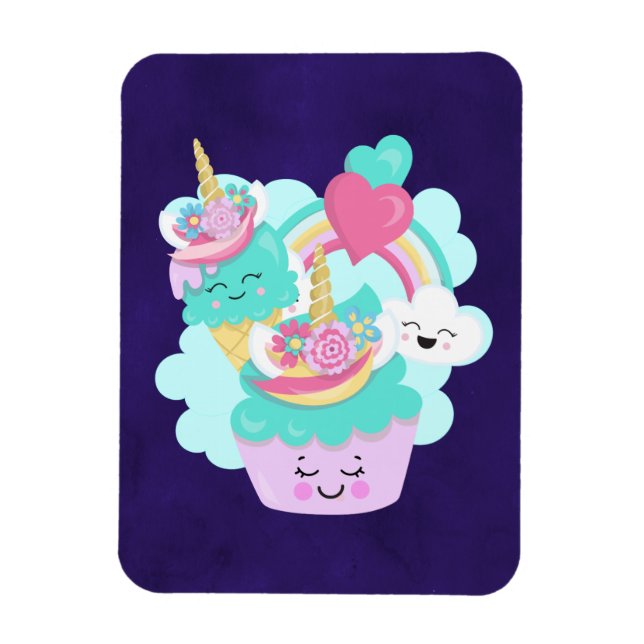Magnet Flexible Cupcake mignonne et crème glacée joyeuse (Vertical)
