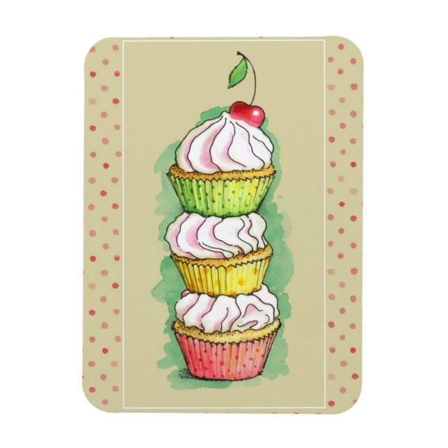 Magnet Flexible cupcakes à l'aquarelle. Illustration de cuisine. (Vertical)
