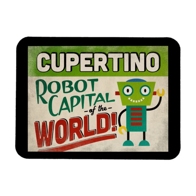 Magnet Flexible Cupertino California Robot - Funny Vintage (Horizontal)