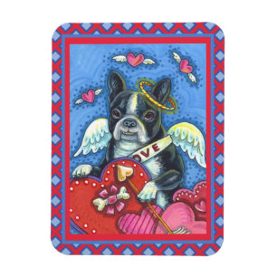 MAGNET FLEXIBLE CUPIDE DE TERRIER DE BOSTON BLANC, VALENTINE DE CH