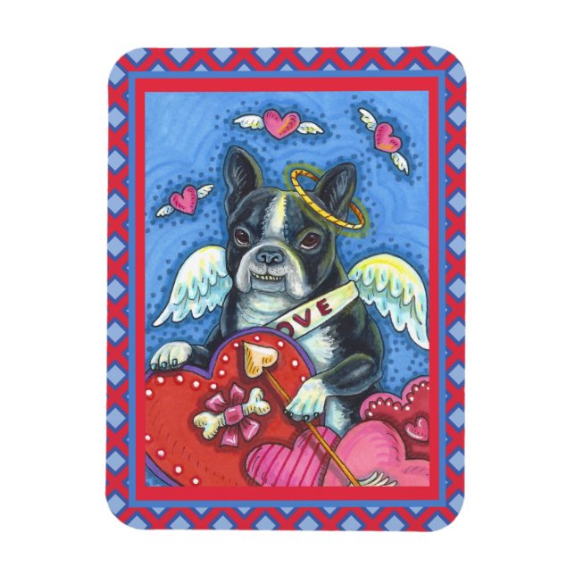 MAGNET FLEXIBLE CUPIDE DE TERRIER DE BOSTON BLANC, VALENTINE DE CH (Vertical)