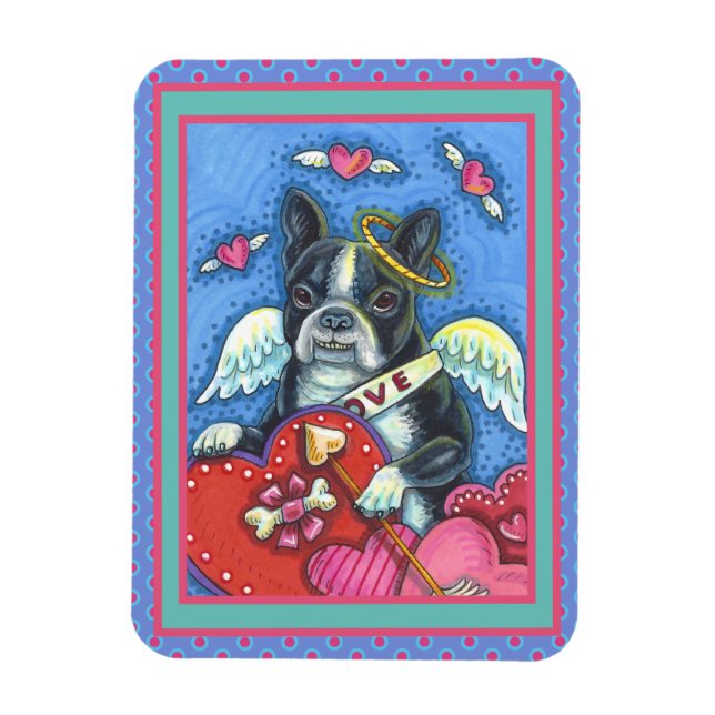MAGNET FLEXIBLE CUPIDE DE TERRIER DE BOSTON BLANC, VALENTINE DE CH (Vertical)