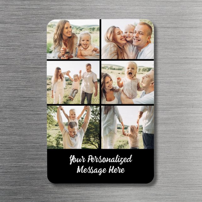Magnet Flexible Custom Black 6 Photo Collage Text Message Modern  (Créateur téléchargé)