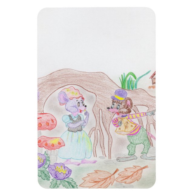 Magnet Flexible Custom Kids Artwork, deux mignonnes souris, fleurs (Vertical)