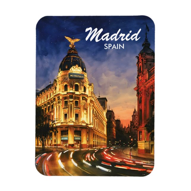 Magnet Flexible Custom Madrid Spain Night Watercolor Cityscape (Vertical)