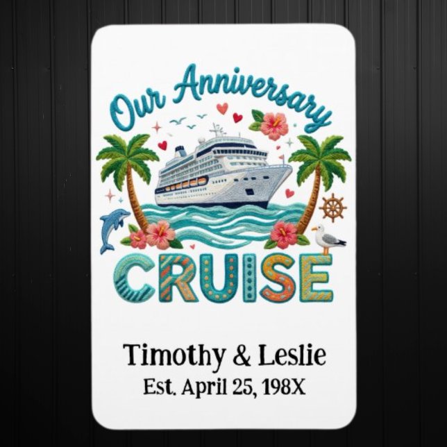 Magnet Flexible Custom Our Anniversary Faux Embroidery Cruise Door (Custom Anniversary Cruise Door Magnet.  See Collection for Matching Shirts)