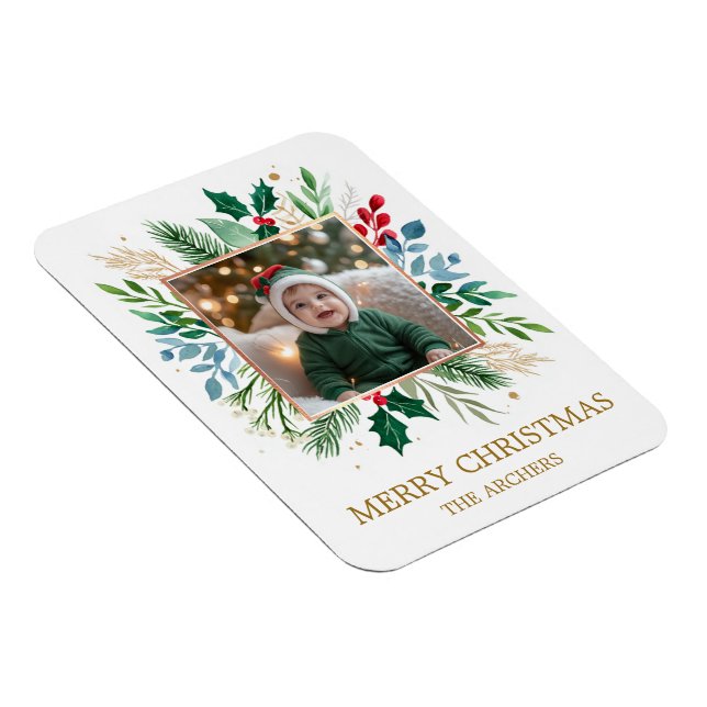 Magnet Flexible Custom Photo Merry Christmas Watercolor Botanical  (Côté Droit)
