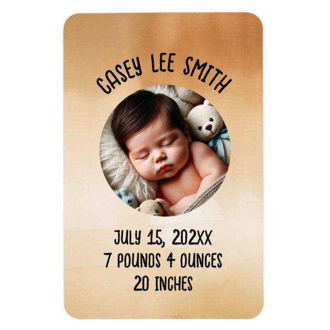 Magnet Flexible custom photo newborn baby beige watercolor (Vertical)