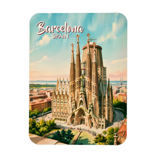 Magnet Flexible Custom Sagrada Familia Barcelona Travel Watercolor (Vertical)