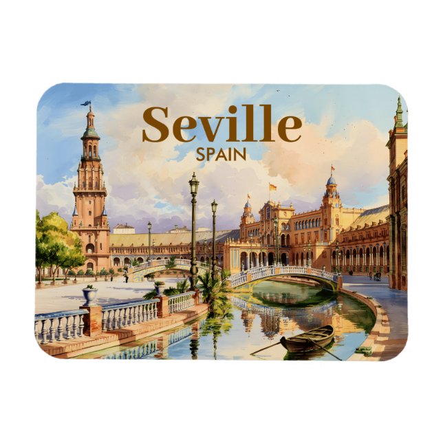Magnet Flexible Custom Seville Spain Plaza de Espana Watercolor (Horizontal)