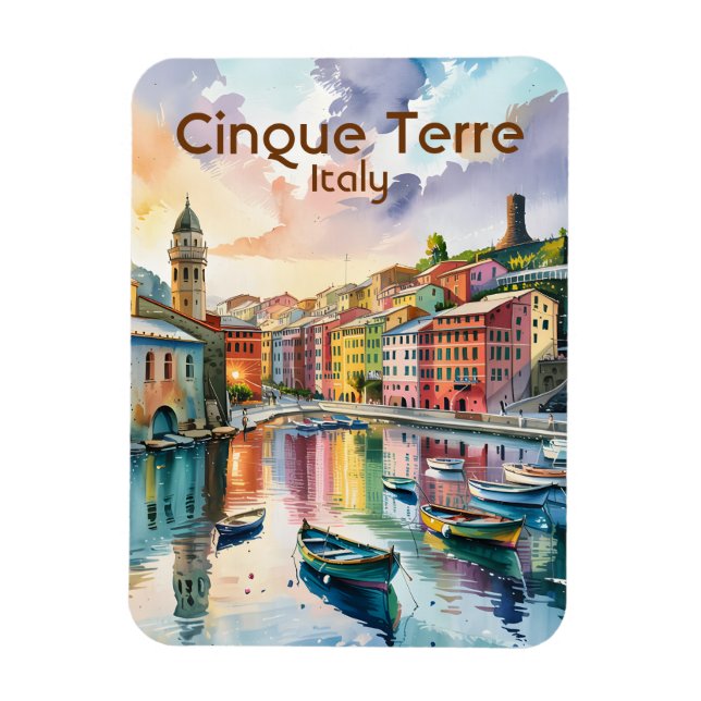 Magnet Flexible Custom Text Vernazza Cinque Terre Italy Watercolor (Vertical)