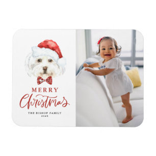 Magnet Flexible Cute aquarelle Père Noël Maltese Chien Photo Noël