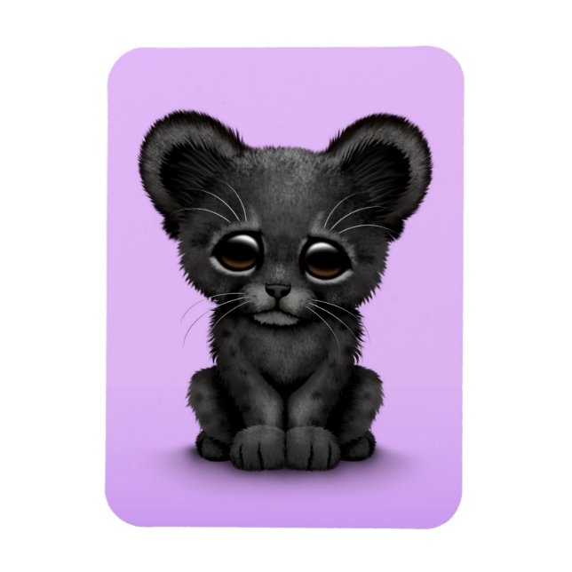 Magnet Flexible Cute Baby Black Panther Cub sur violet (Vertical)