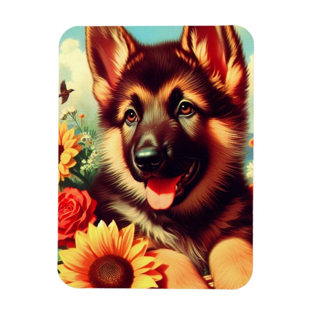 Magnet Flexible Cute berger allemand Peinture de chiot (Vertical)