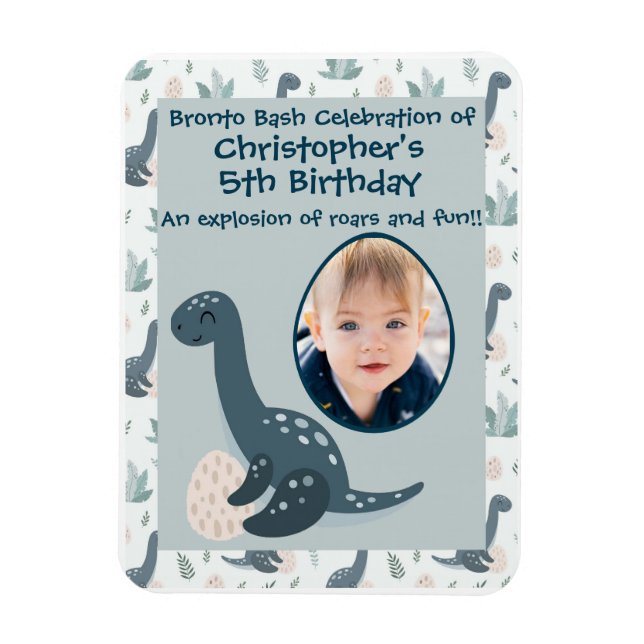 Magnet Flexible Cute Blue Green Dinosaur Photo personnalisée et no (Vertical)