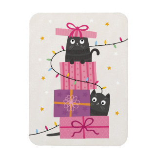 Magnet Flexible Cute cat with lights and Christmas gifts